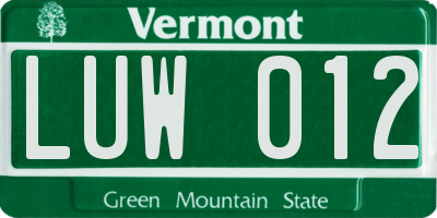 VT license plate LUW012