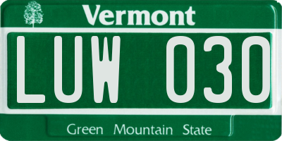 VT license plate LUW030