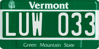 VT license plate LUW033