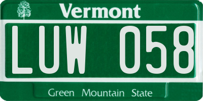 VT license plate LUW058