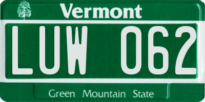 VT license plate LUW062