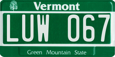 VT license plate LUW067