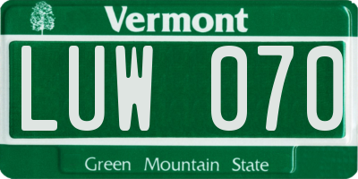 VT license plate LUW070