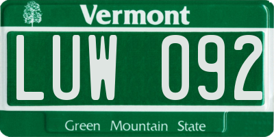 VT license plate LUW092
