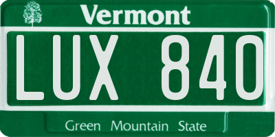 VT license plate LUX840