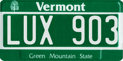 VT license plate LUX903