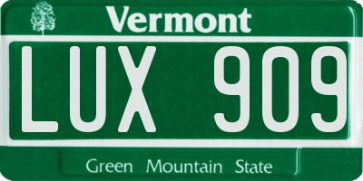 VT license plate LUX909