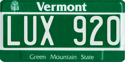 VT license plate LUX920