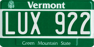 VT license plate LUX922