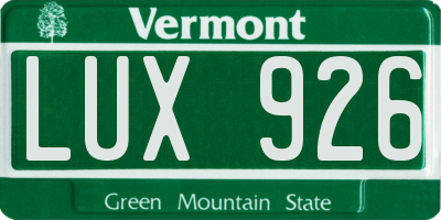 VT license plate LUX926