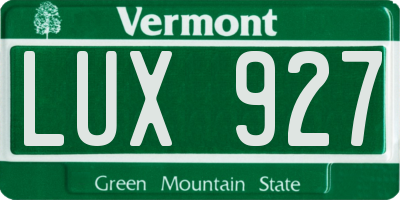 VT license plate LUX927