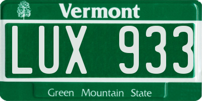 VT license plate LUX933