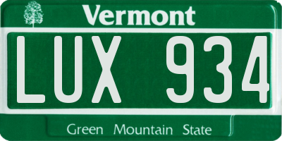 VT license plate LUX934