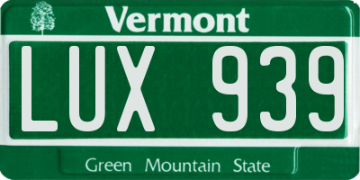 VT license plate LUX939