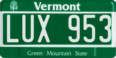 VT license plate LUX953