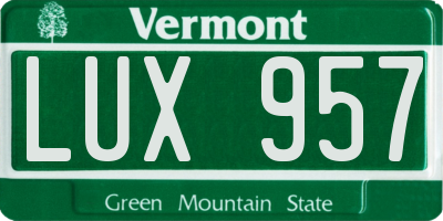 VT license plate LUX957