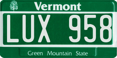 VT license plate LUX958