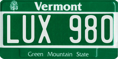 VT license plate LUX980