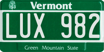 VT license plate LUX982