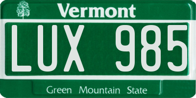VT license plate LUX985
