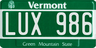 VT license plate LUX986