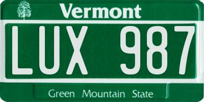 VT license plate LUX987