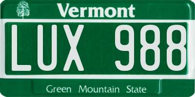 VT license plate LUX988