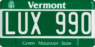 VT license plate LUX990