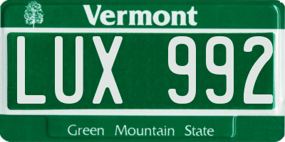 VT license plate LUX992