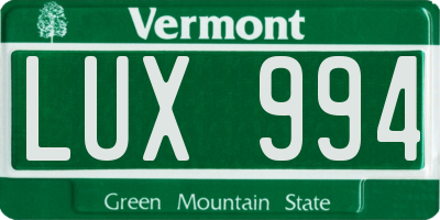 VT license plate LUX994