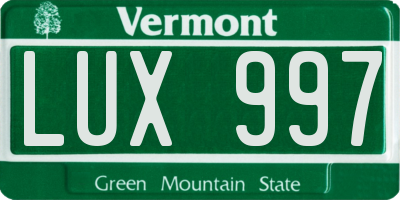 VT license plate LUX997