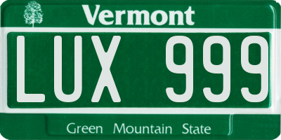 VT license plate LUX999