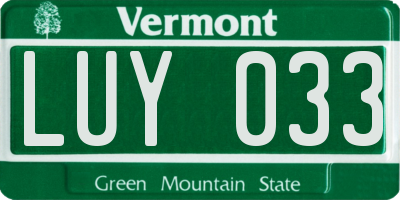 VT license plate LUY033
