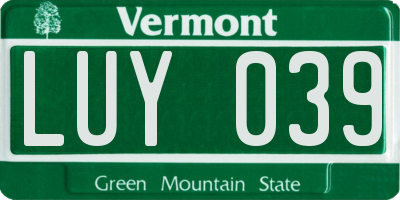 VT license plate LUY039
