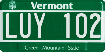 VT license plate LUY102