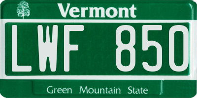 VT license plate LWF850