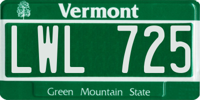 VT license plate LWL725