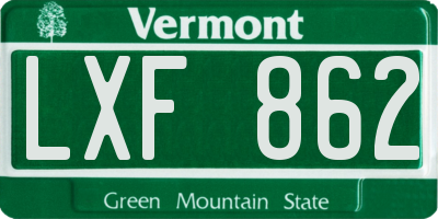 VT license plate LXF862