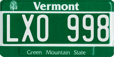 VT license plate LXO998