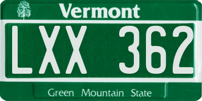 VT license plate LXX362