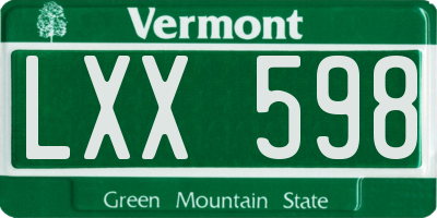 VT license plate LXX598