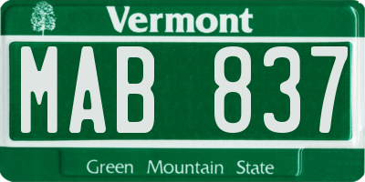 VT license plate MAB837