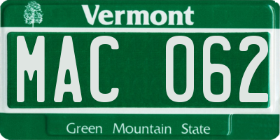 VT license plate MAC062