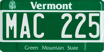 VT license plate MAC225