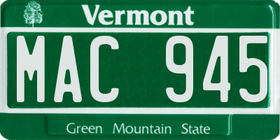 VT license plate MAC945