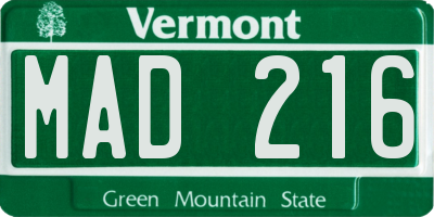 VT license plate MAD216