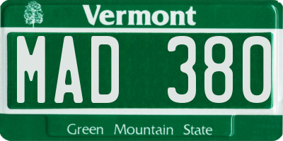 VT license plate MAD380