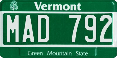 VT license plate MAD792