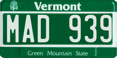VT license plate MAD939