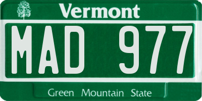 VT license plate MAD977